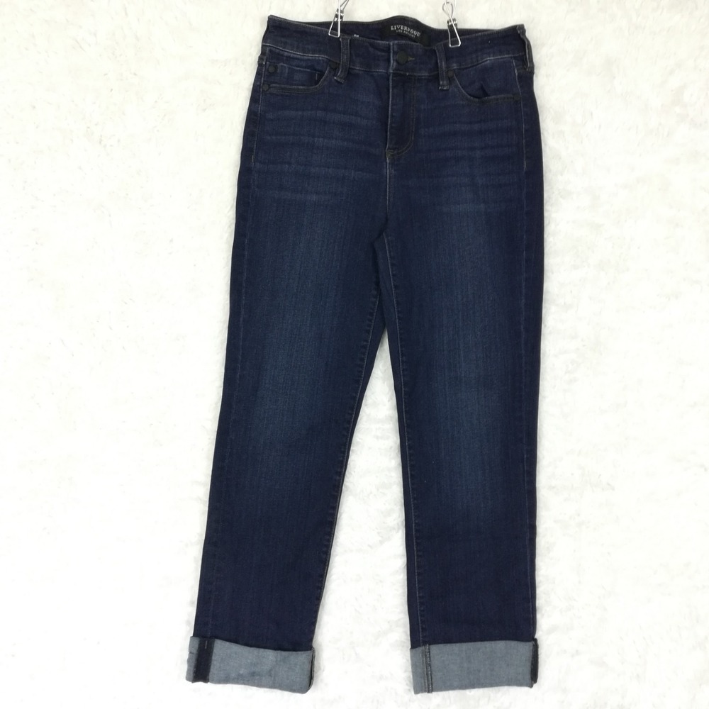 Liverpool Womens Jeans The Crop Blue Denim Doheny Dark Wash Mid Rise Cuffed 6